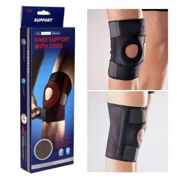 Защитный удобный практичный наколенник, универсальный фиксатор колена Knee Support With Stays. стабилизатор для коленной чашечки Knee support,  специальная экипировка для мощной защиты слабого или больного колена, Суппорт колена неопреновый